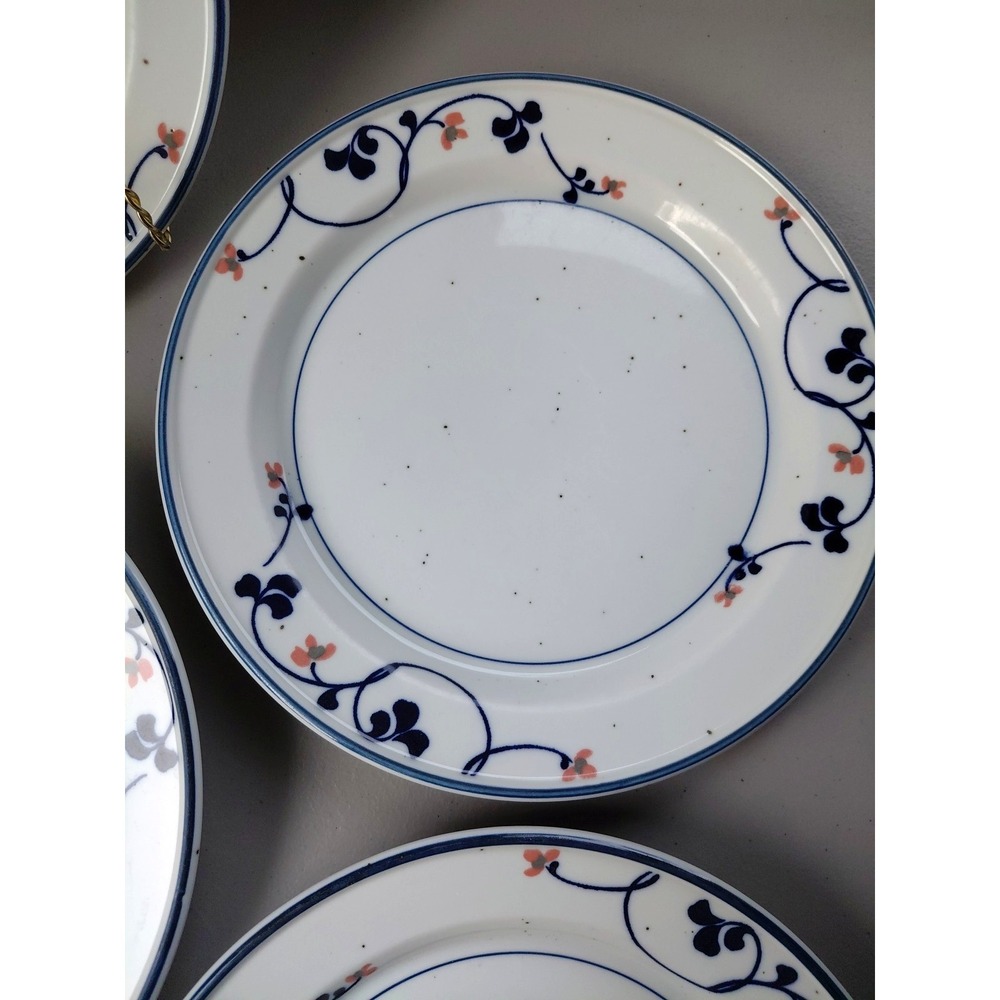 4 Ranmaru Dinner Plates Heavy Stonecraft BLUE F JORD #1777 Floral Vine Speckled - Picture 3 of 10